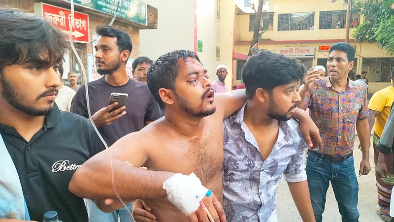 An injured student is being taken away to Narsingdi Sadar hospital on Thursday, 18 July 2024.